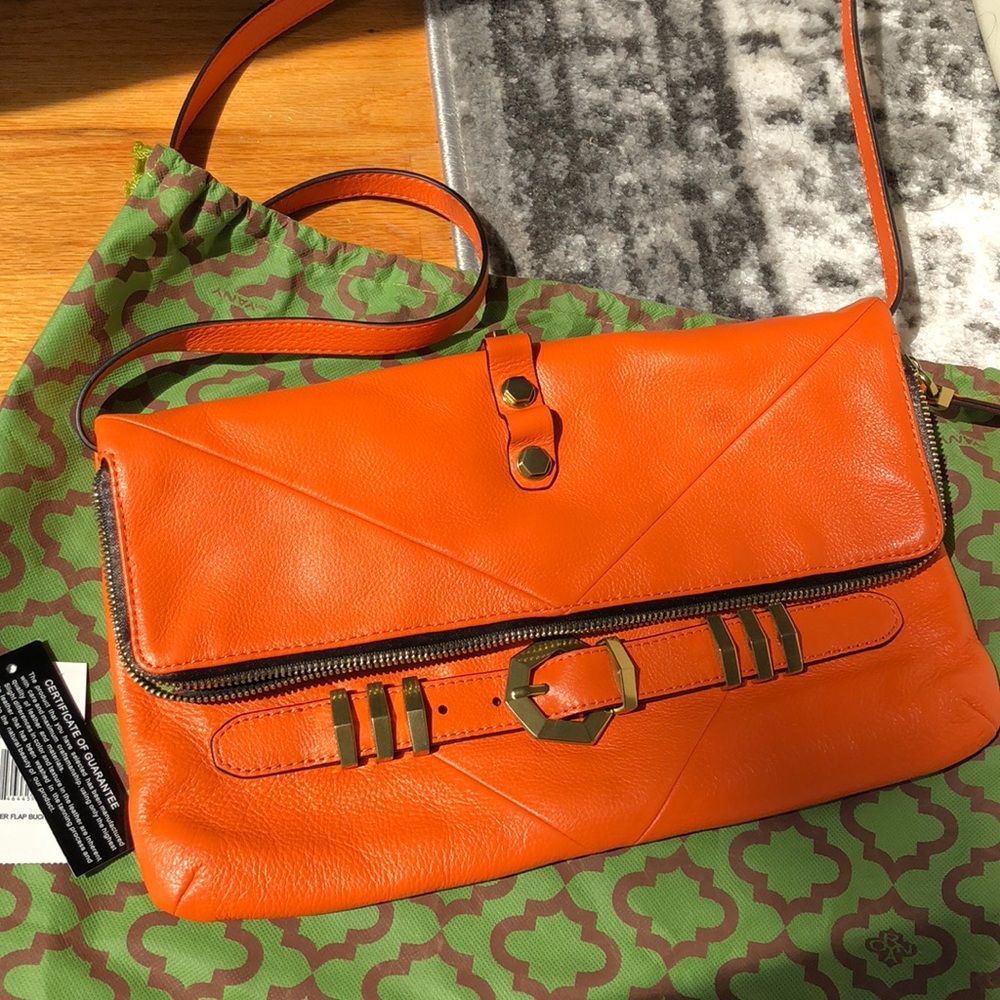 orYANY Rocker Flap Orange Leather Cross Body Bag